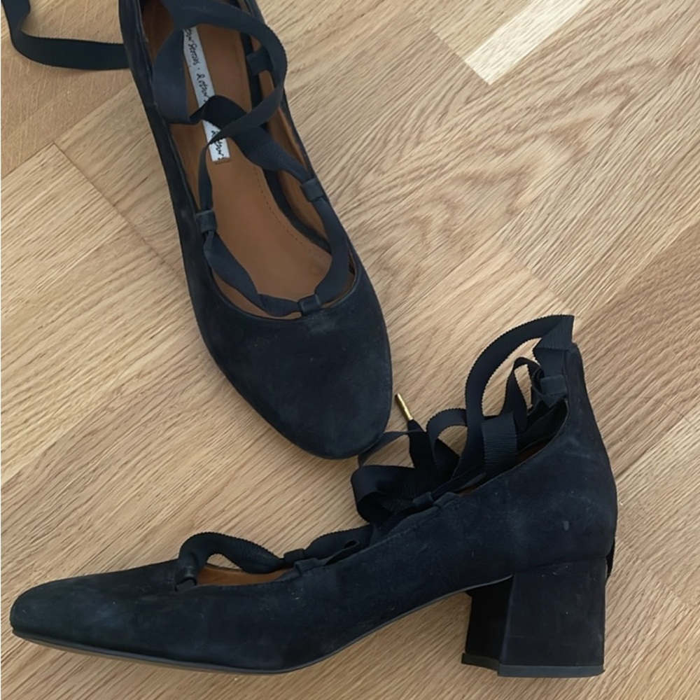 & Other Stories Black Suede Heels with Ribbon Accent